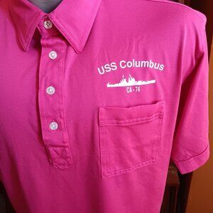 Vintage Mens Polo Shirt XL 90's CA-74 USS COLUMBUS HOT Pink Golf/Polo/Tennis